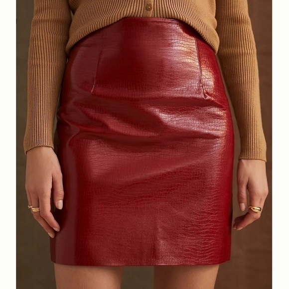 Anthropologie Dresses & Skirts - NWT Porridge for Anthropologie Faux Leather Mini Skirt-Wine